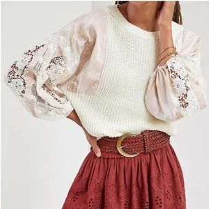 Anthropologie Pilcro S NWT Martine Peasant-Sleeve Dolman Sweater Ivory Pink